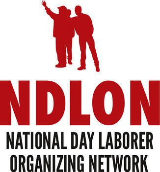 Logo for NDLON, National Day Laborer Organizing Network Advocacy group marching for humanity and ICE removal in Hempstead, Long Island.